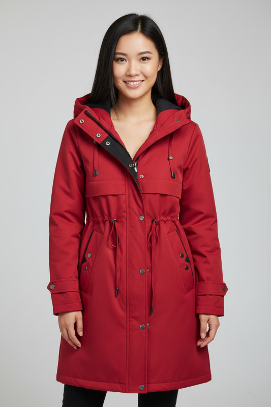 Prechodná bunda v predĺženom strihu červená