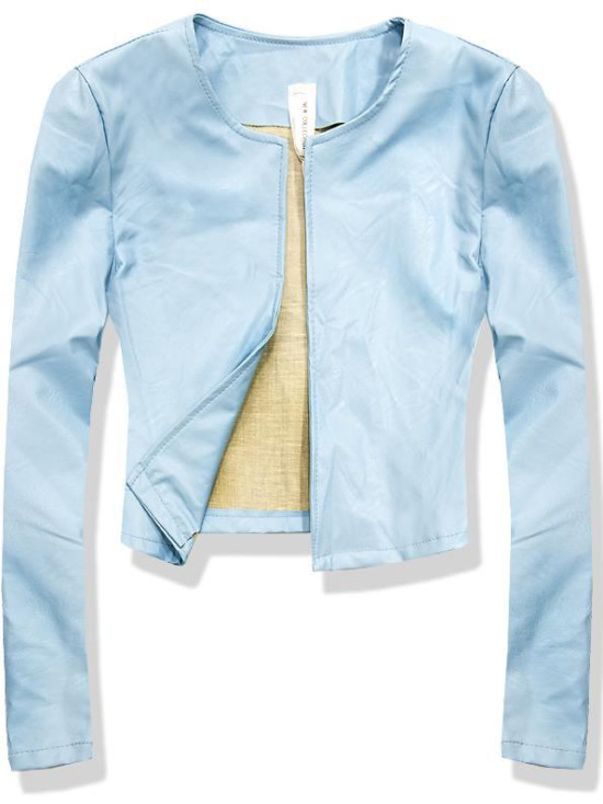 Baby blue krátke koženkové sako 8018