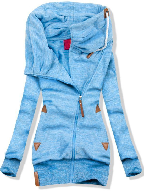 Baby blue predĺžená mikina s golierom