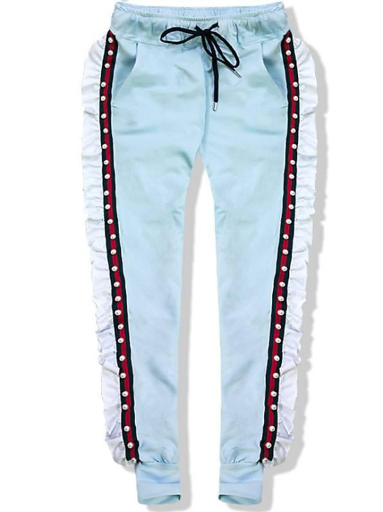 Baby blue teplákové nohavice s volánom
