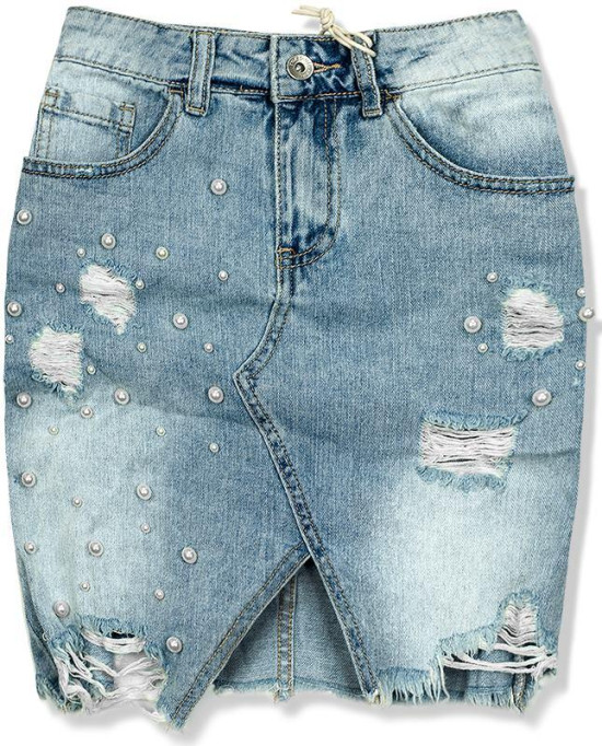 Modrá jeans sukňa s perličkami