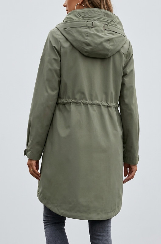 Khaki jarná parka s veľkou kapucňou