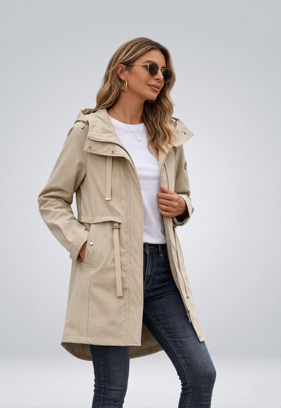 Béžová jarná parka s veľkou kapucňou