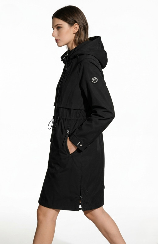 Čierna prechodná parka so sťahovaním v páse