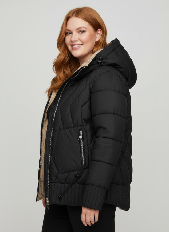 Obojstranná bunda s kapucňou čierna/béžová