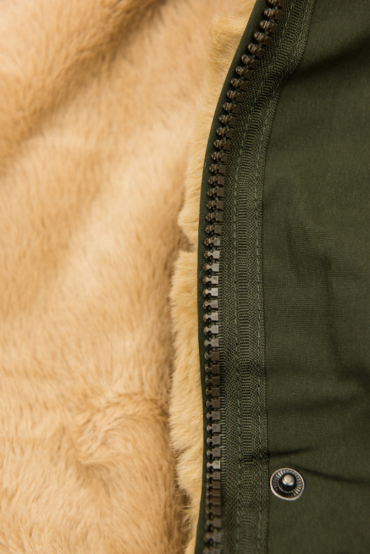 Khaki parka s odnímateľným kožušinovým lemom