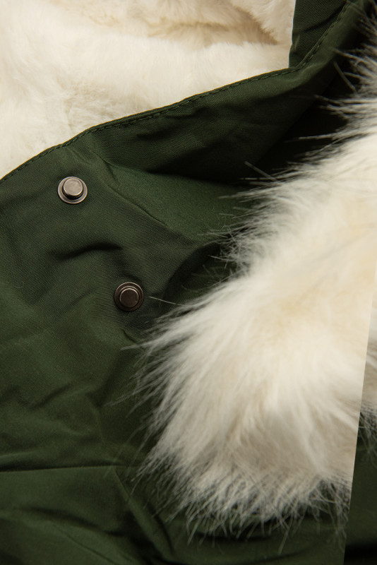 Khaki parka s ecru teplou podšívkou