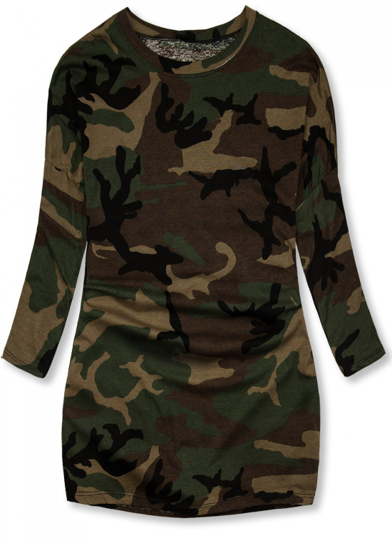 Hnedo-zelený top v plus size veľkosti