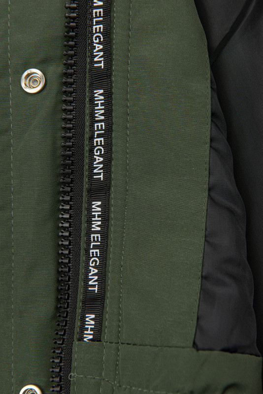 Khaki prechodná parka s čiernou podšívkou