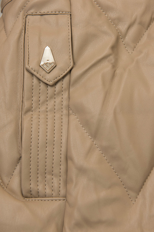 Zimný koženkový kabát s umelou kožušinou, béžový