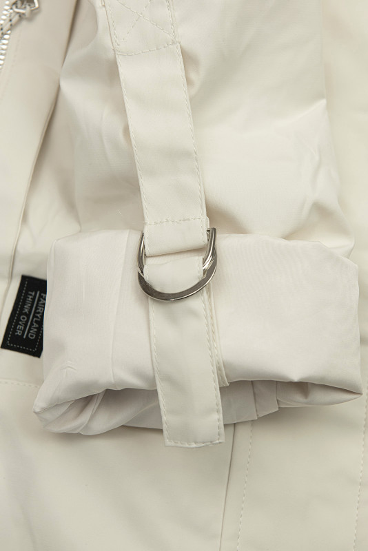 Predĺžená parka s potlačou v kapucni ecru