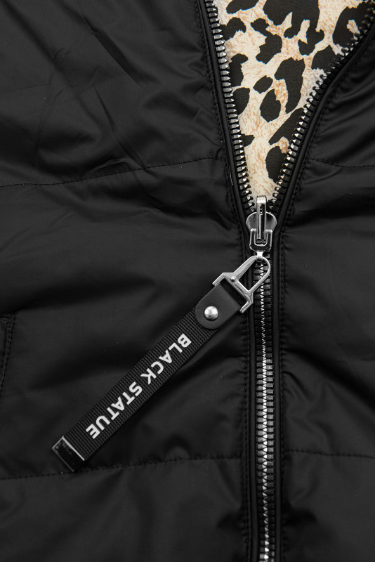 Obojstranná vesta s leopardím vzorom čierna