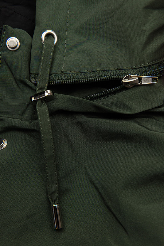 Prechodná obojstranná parka s kapucňou khaki/čierna