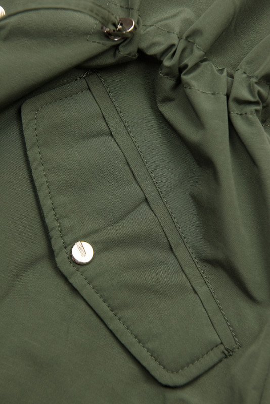 Khaki/hnedá obojstranná prechodná parka