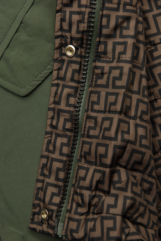 Khaki/hnedá obojstranná prechodná parka