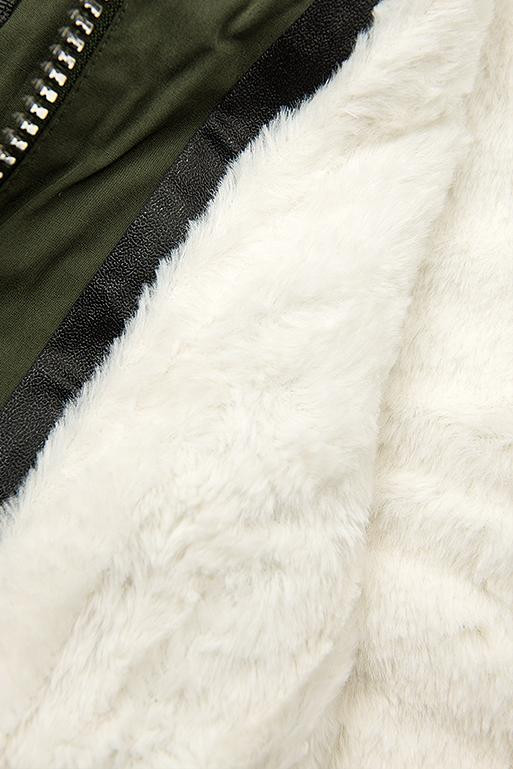Khaki-biela parka na zimu