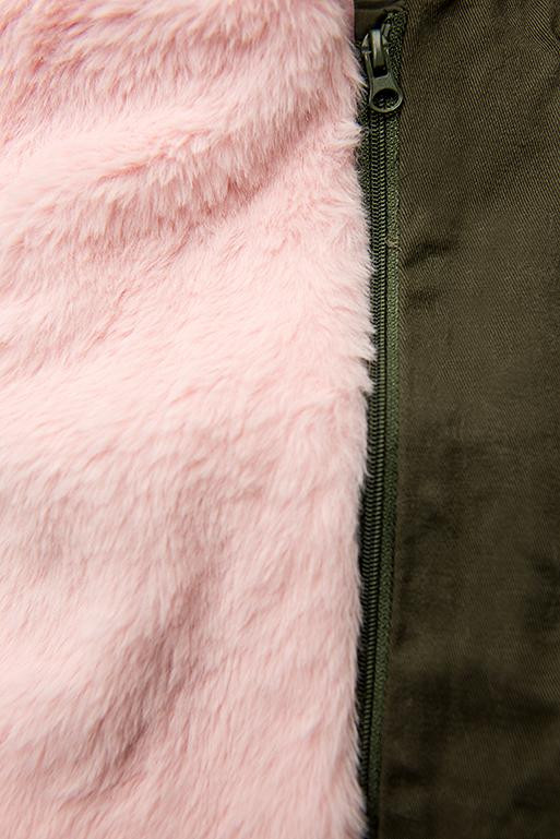 Khaki/ružová bavlnená parka s odnímateľnou podšívkou