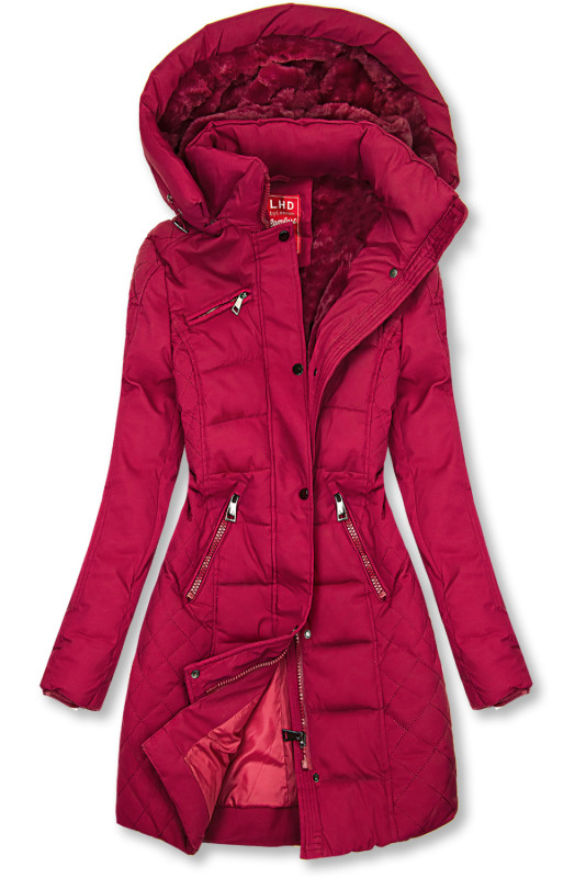 Teplá prešívaná bunda v burgundy farbe