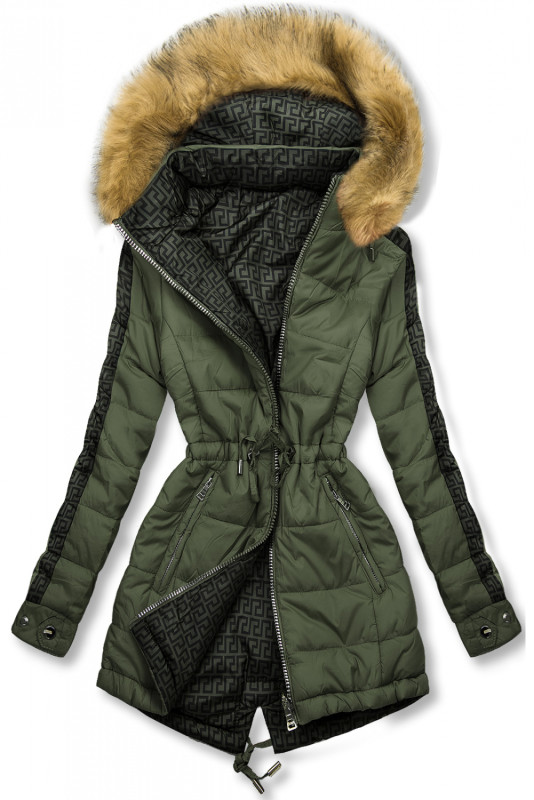 Khaki/zelená obojstranná zimná parka