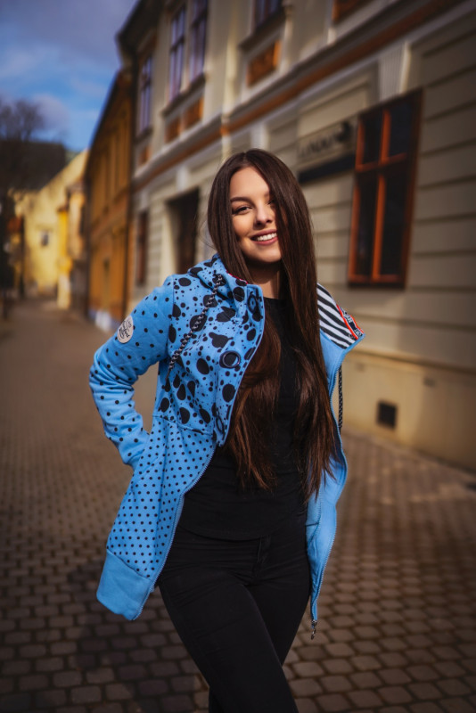 Marhuľová predĺžená bodkovaná mikina