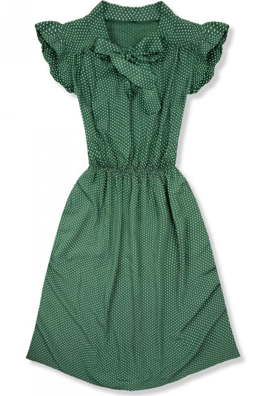 Zelené retro bodkované šaty s mašľou