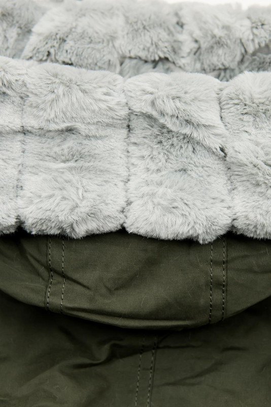 Khaki bavlnená parka s plyšovým vnútrom