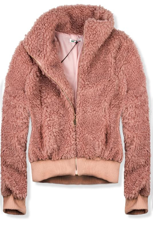 Ružová plyšová bomber bunda