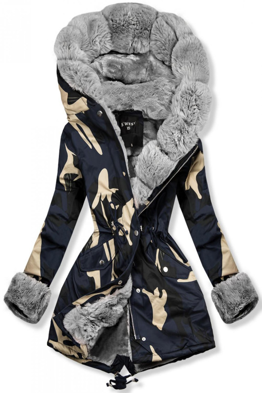 Army parka so sivou kožušinou