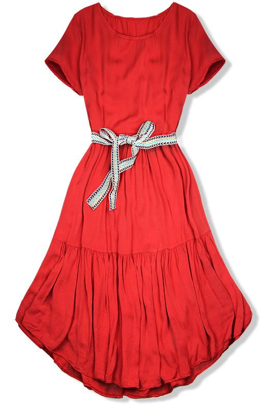 Koralové šaty s opaskom