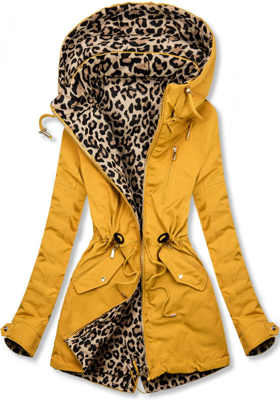 Žltá obojstranná parka s leopardím vzorom