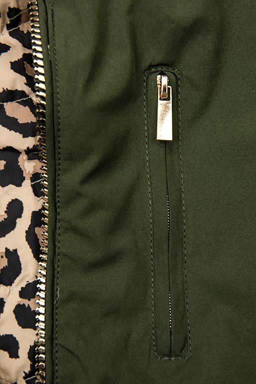 Khaki obojstranná parka s leopardím vzorom