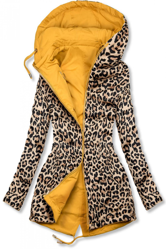 Žltá obojstranná parka s leopardím vzorom