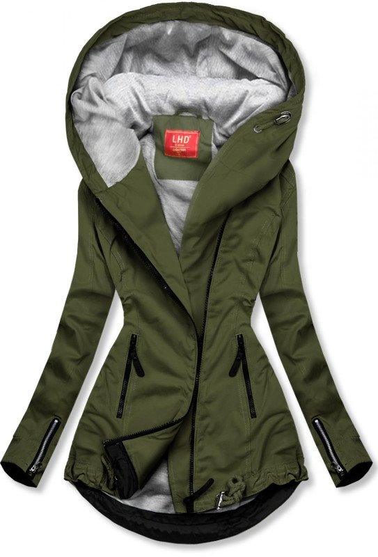 Zelená prechodná parka so sivou podšívkou