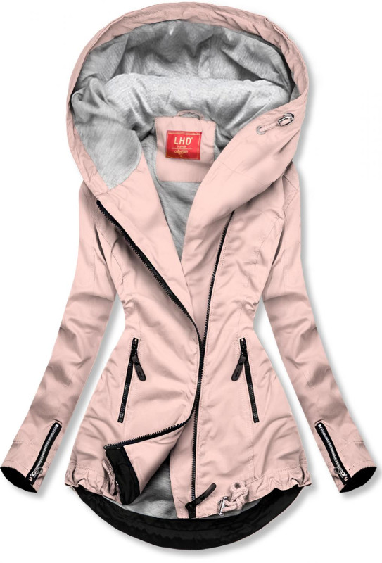 Ružová prechodná parka so sivou podšívkou