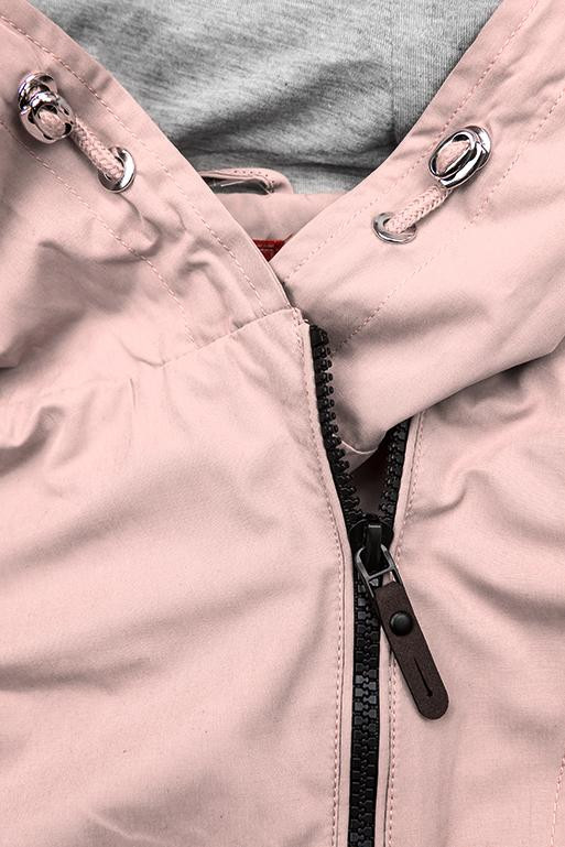 Ružová prechodná parka so sivou podšívkou