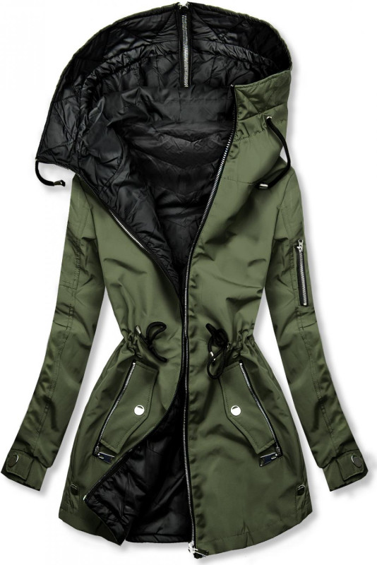 Obojstranná jarná parka khaki/čierna