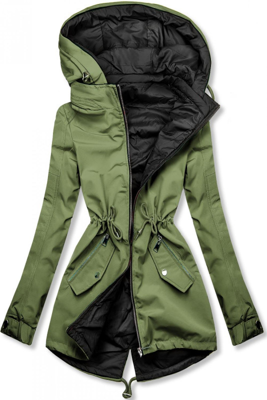 Jarná obojstranná parka, khaki-čierna