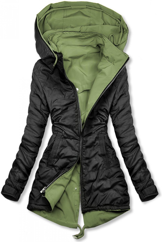 Jarná obojstranná parka, khaki-čierna