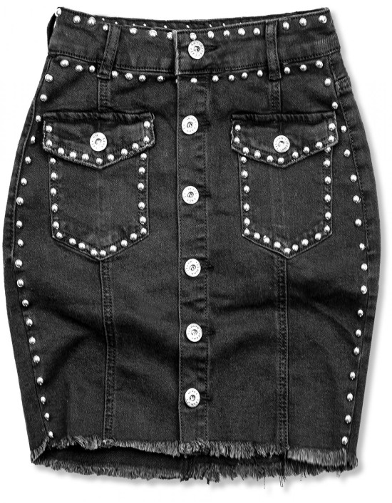 Čierna jeans sukňa so striebornými nitmi