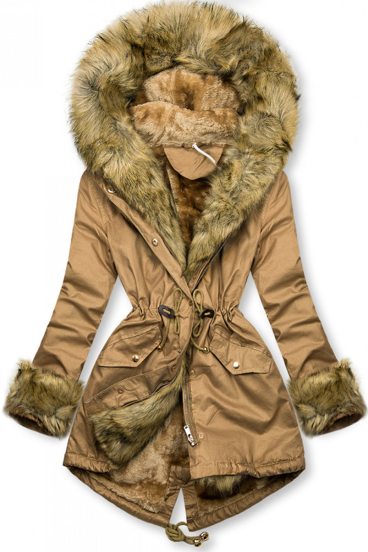 Parka s odnímateľnou kožušinou metalická