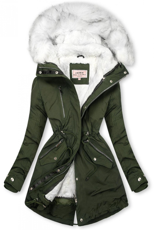Khaki-biela parka na zimu