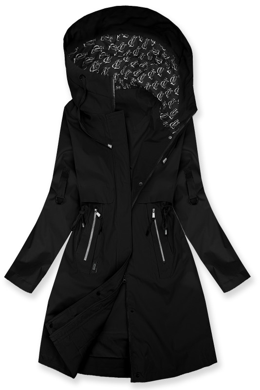 Predĺžená parka s potlačou v kapucni čierna