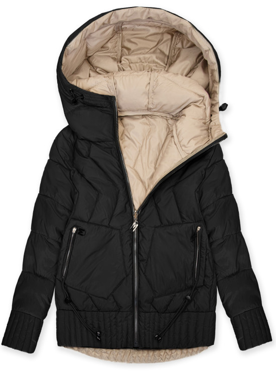 Obojstranná bunda s kapucňou čierna/béžová