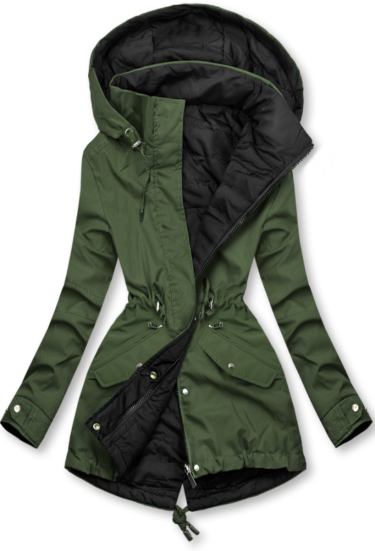 Prechodná obojstranná parka s kapucňou khaki/čierna