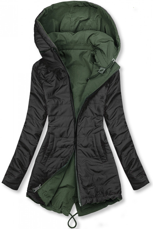 Ľahká obojstranná prechodná parka khaki/čierna