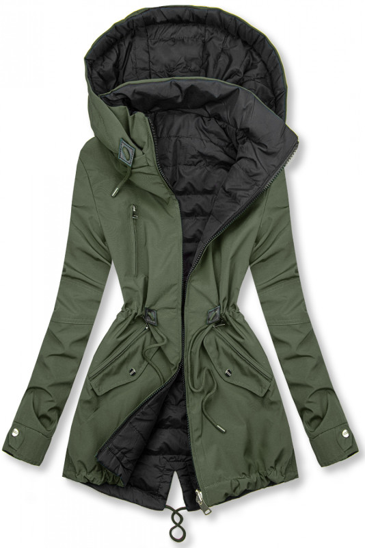 Ľahká obojstranná prechodná parka khaki/čierna
