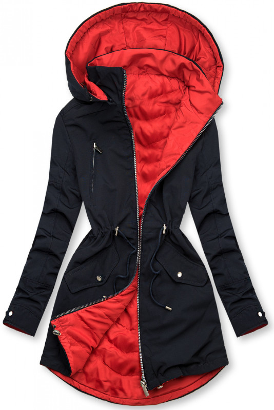 Parka s odopínateľnou kapucňou modrá/červená
