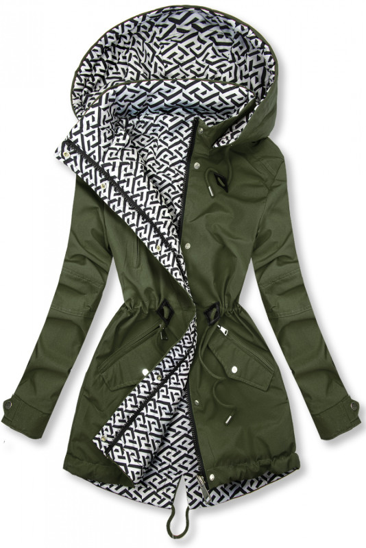 Prechodná vzorovaná obojstranná parka khaki
