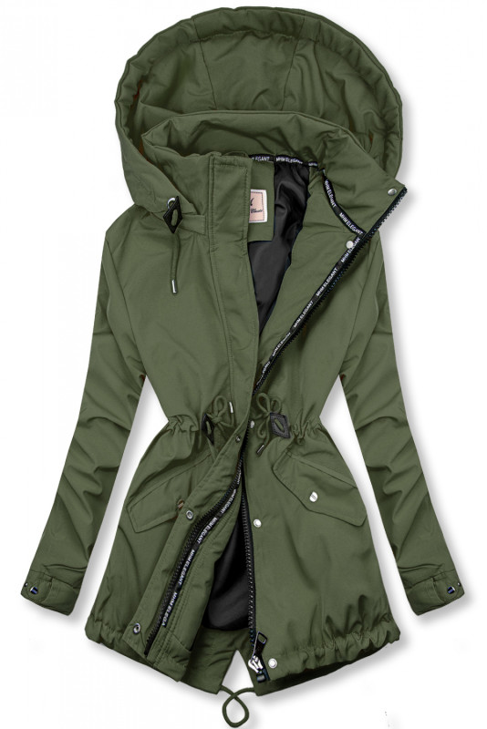 Khaki prechodná parka s čiernou podšívkou