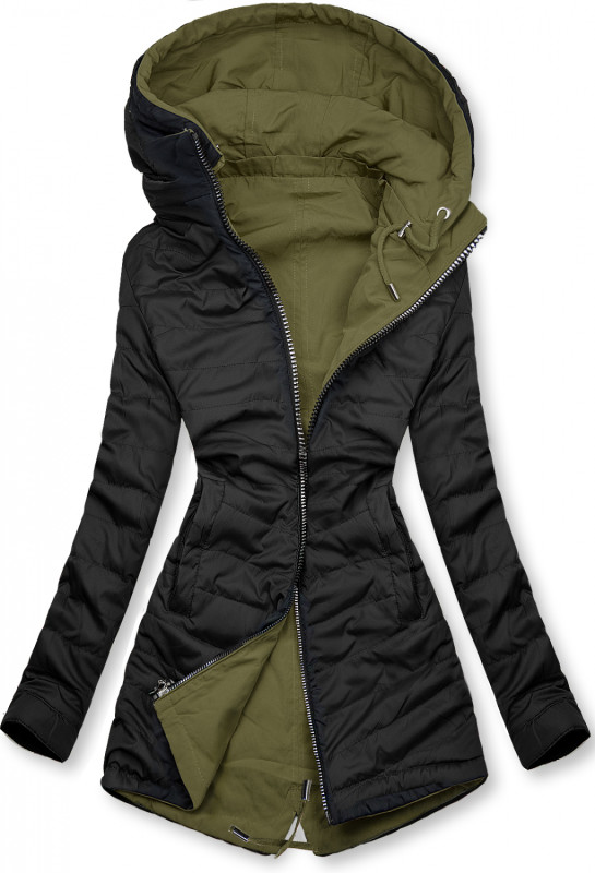 Khaki/čierna parka s kapucňou